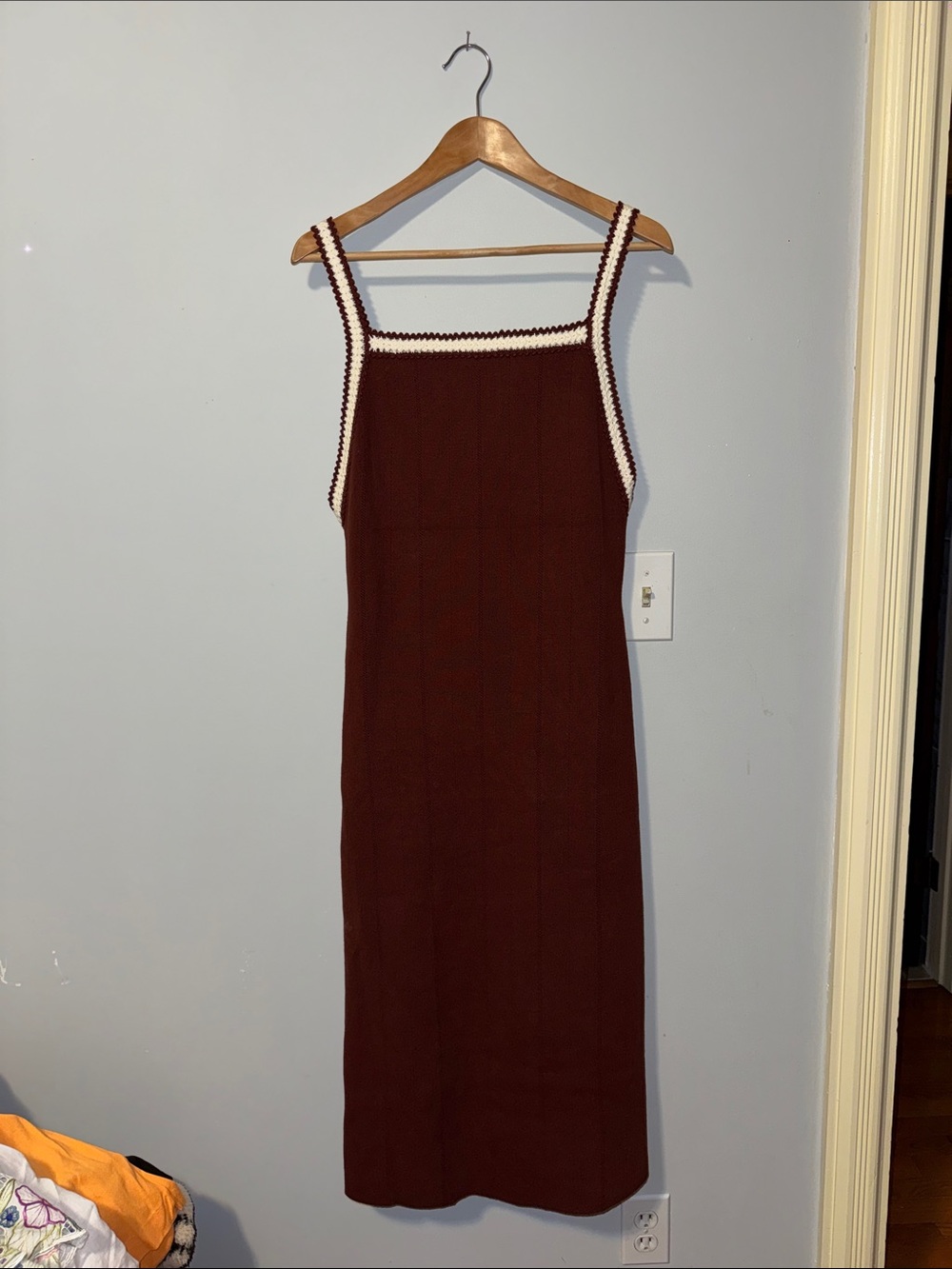 Sleeveless Knit Midi Dress in Deep Burgundy with Contrast Trim